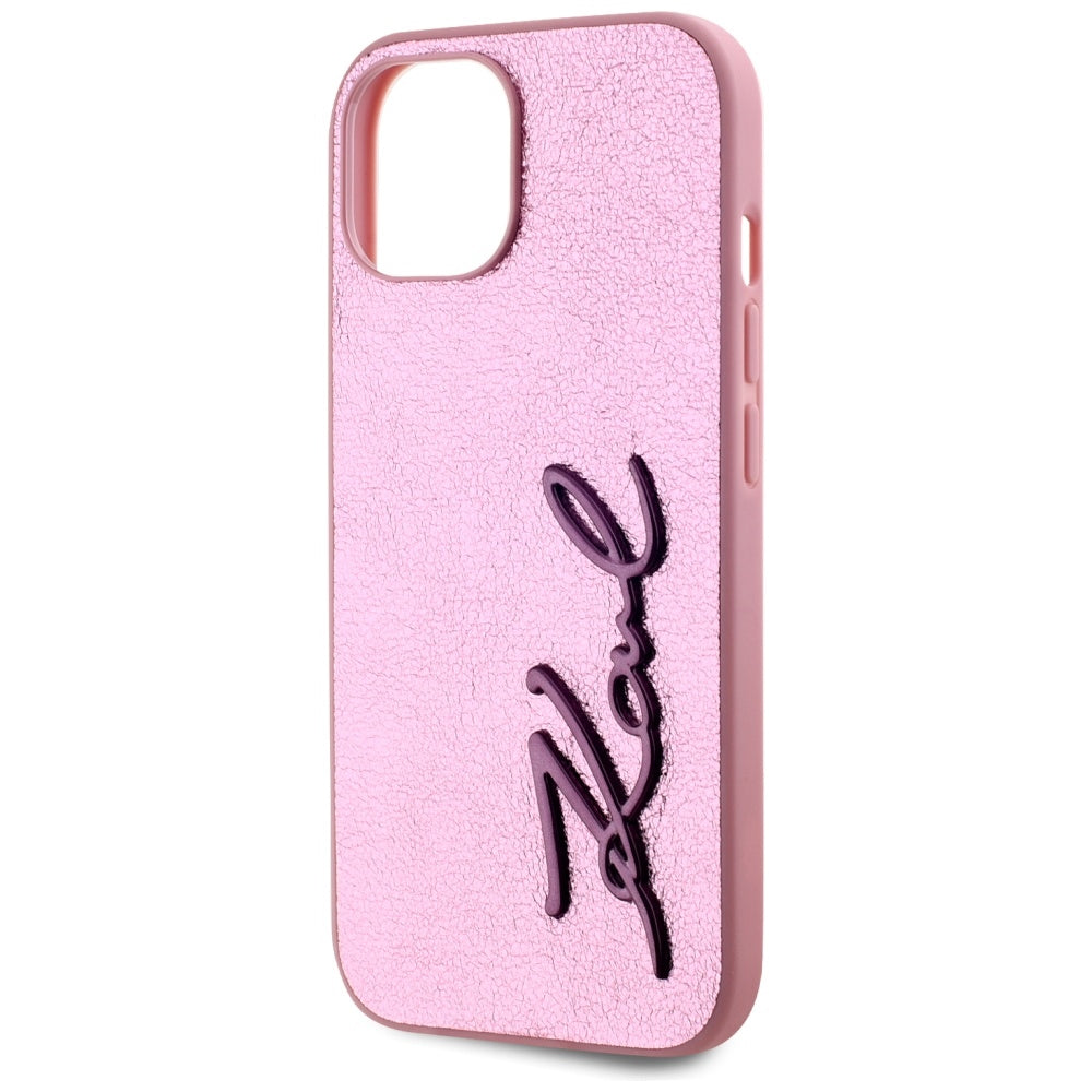 Funda para Apple iPhone 15, Karl Lagerfeld, Metal Signature, Rosa