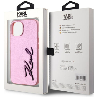 Funda para Apple iPhone 15, Karl Lagerfeld, Metal Signature, Rosa