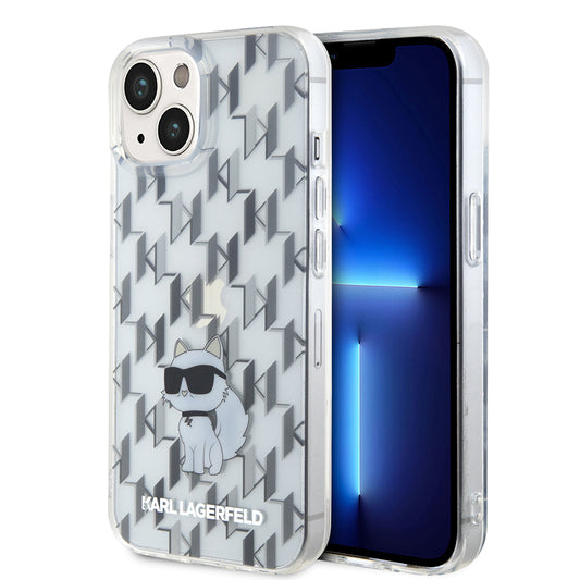 Funda para Apple iPhone 15, Karl Lagerfeld, Monogram Choupette, Transparente