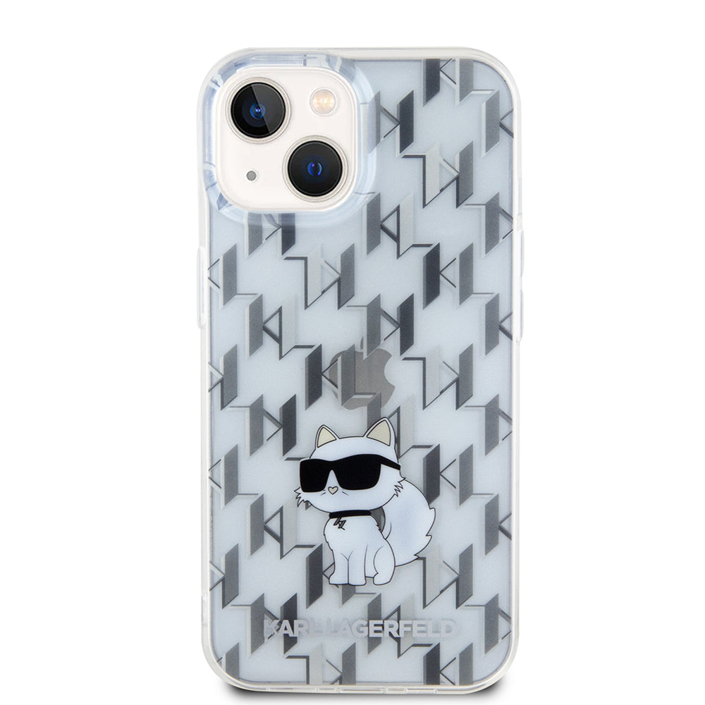 Funda para Apple iPhone 15, Karl Lagerfeld, Monogram Choupette, Transparente