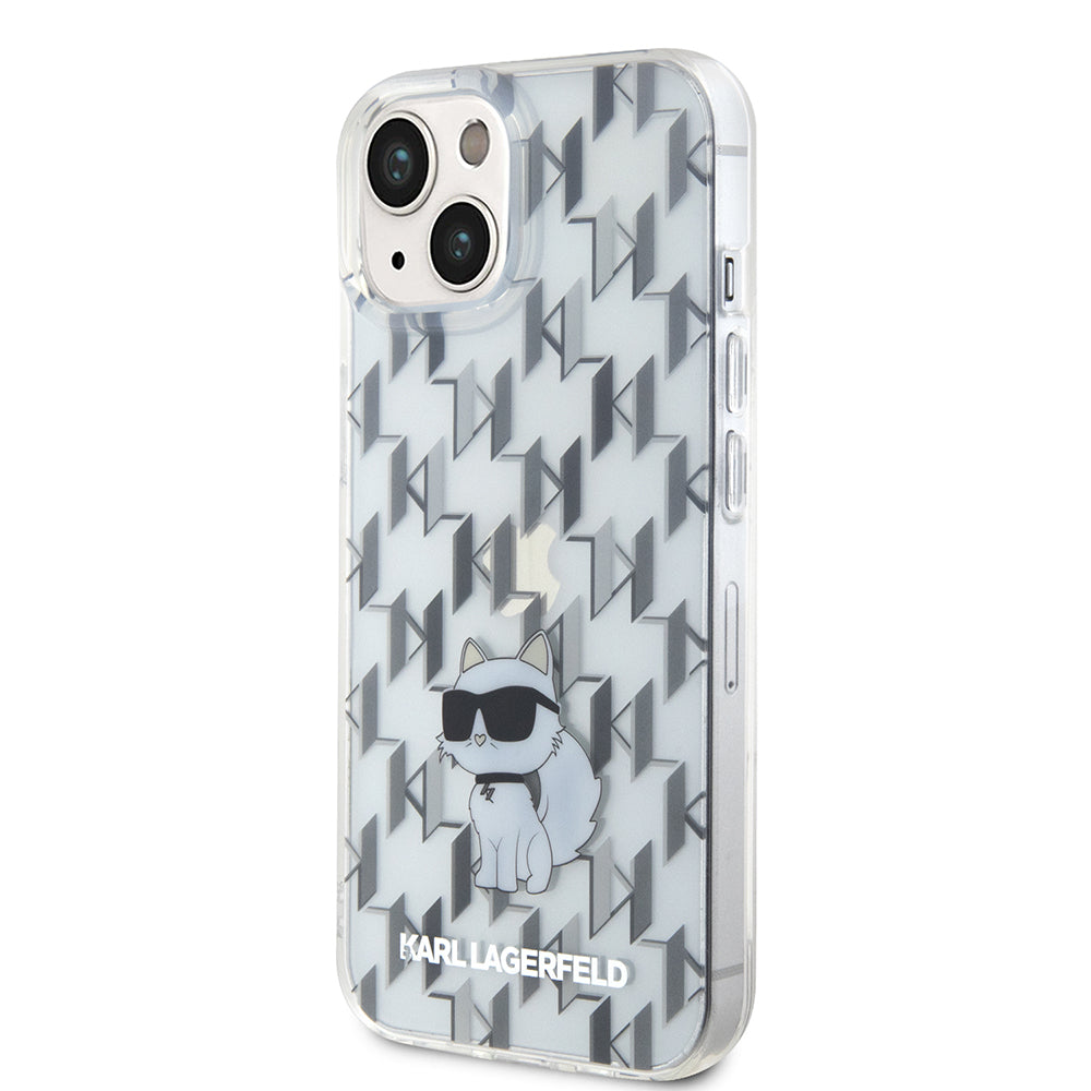 Funda para Apple iPhone 15, Karl Lagerfeld, Monogram Choupette, Transparente