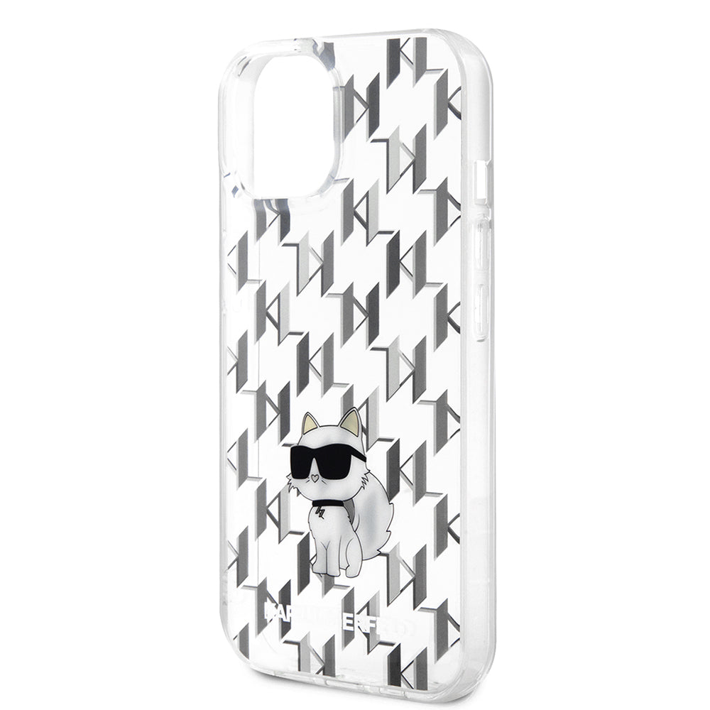 Funda para Apple iPhone 15, Karl Lagerfeld, Monogram Choupette, Transparente
