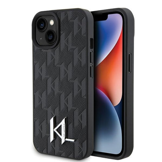 Funda para Apple iPhone 15, Karl Lagerfeld, Monograma Hot Stamp Metal Logo, Negra