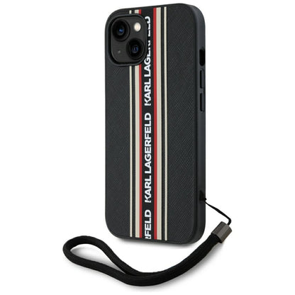 Funda para Apple iPhone 15, Karl Lagerfeld, Saffiano Athleisure Stripes with Strap, Rosie