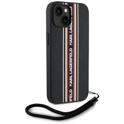 Funda para Apple iPhone 15, Karl Lagerfeld, Saffiano Athleisure Stripes with Strap, Rosie