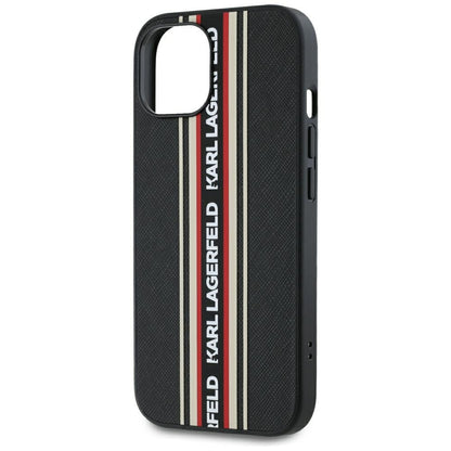 Funda para Apple iPhone 15, Karl Lagerfeld, Saffiano Athleisure Stripes with Strap, Rosie