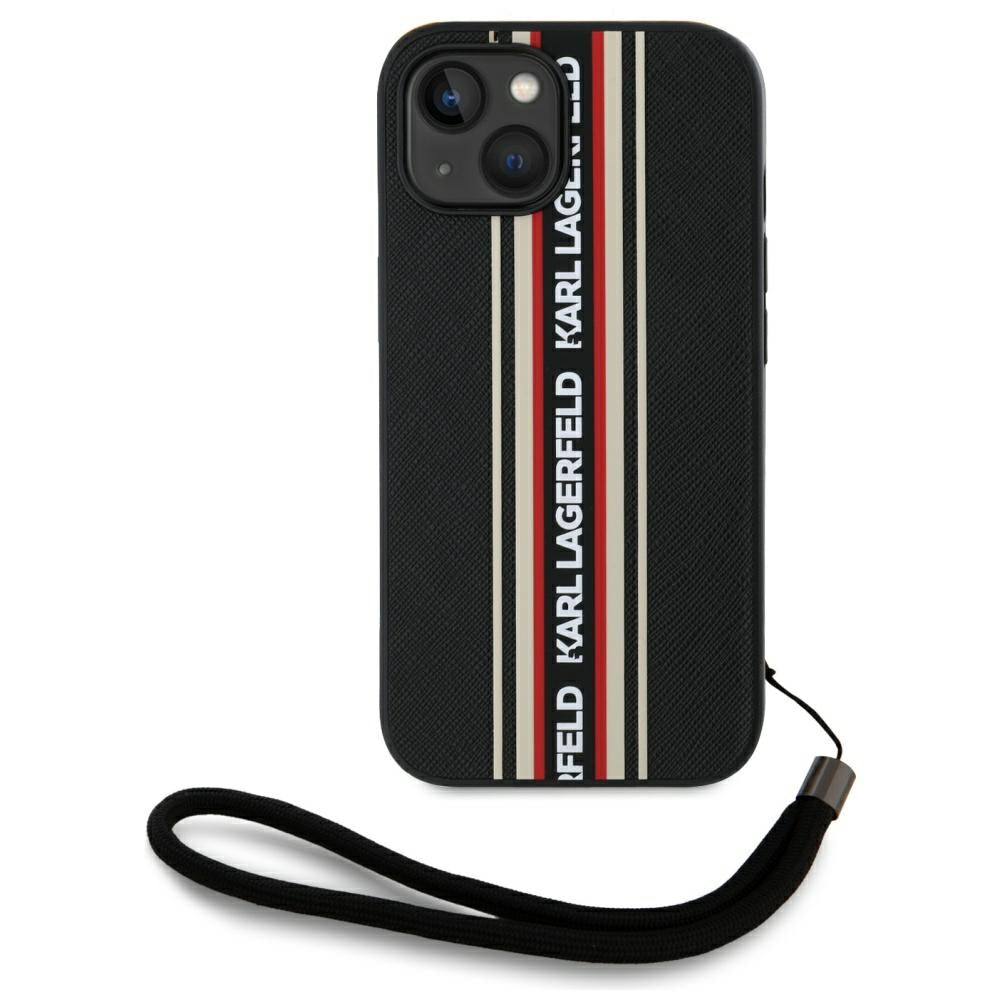 Funda para Apple iPhone 15, Karl Lagerfeld, Saffiano Athleisure Stripes with Strap, Rosie