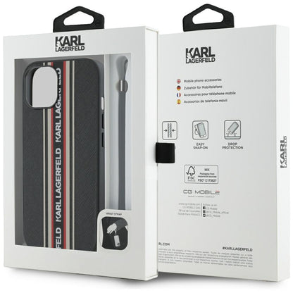 Funda para Apple iPhone 15, Karl Lagerfeld, Saffiano Athleisure Stripes with Strap, Rosie