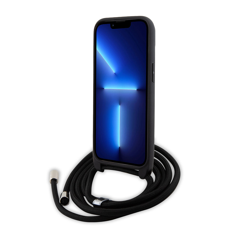 Funda para Apple iPhone 15, Karl Lagerfeld, Saffiano Crossbody Monogram Metal Pin Karl, Negra