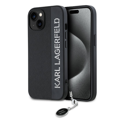 Funda para Apple iPhone 15, Karl Lagerfeld, Saffiano Rhinestones & Charm, Negra