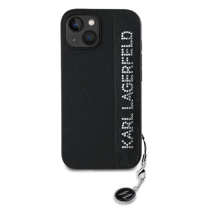 Funda para Apple iPhone 15, Karl Lagerfeld, Saffiano Rhinestones & Charm, Negra