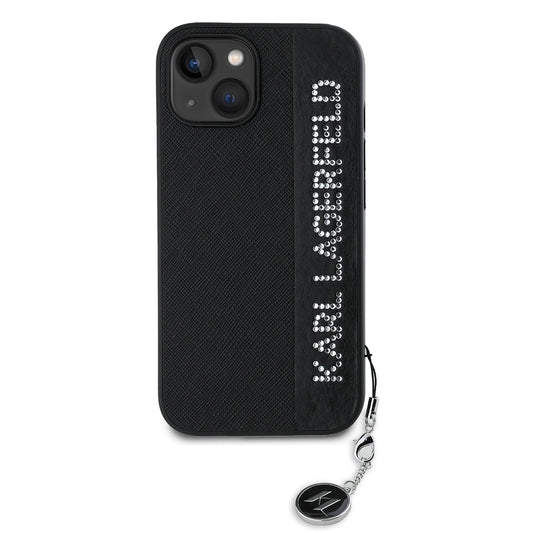 Funda para Apple iPhone 15, Karl Lagerfeld, Saffiano Rhinestones & Charm, Negra