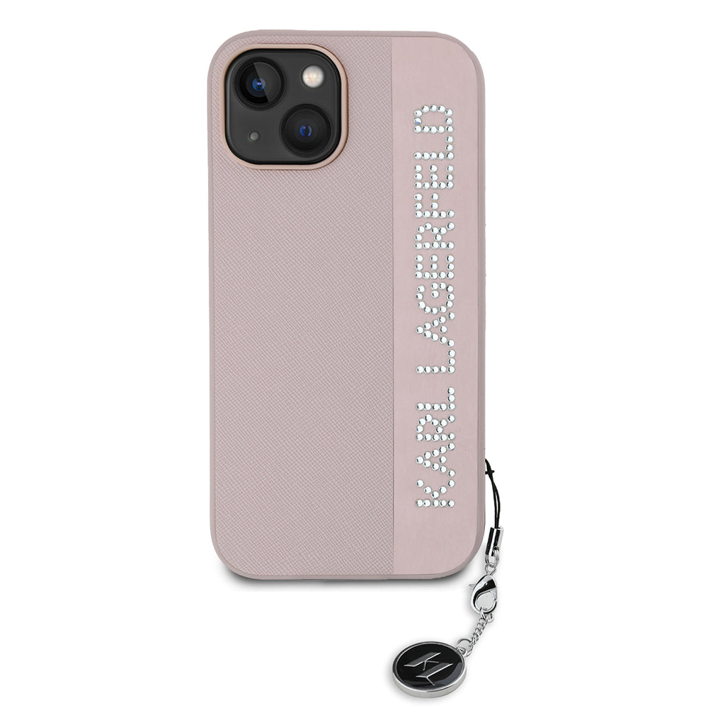 Funda para Apple iPhone 15, Karl Lagerfeld, Saffiano Rhinestones & Charm, Rosa