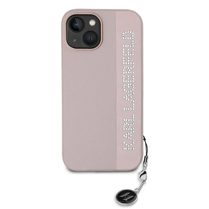 Funda para Apple iPhone 15, Karl Lagerfeld, Saffiano Rhinestones & Charm, Rosa