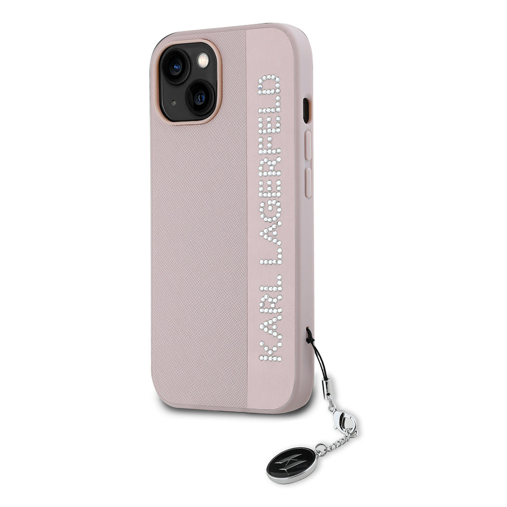 Funda para Apple iPhone 15, Karl Lagerfeld, Saffiano Rhinestones & Charm, Rosa