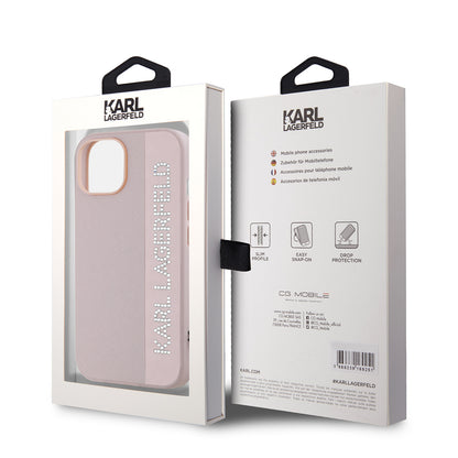Funda para Apple iPhone 15, Karl Lagerfeld, Saffiano Rhinestones & Charm, Rosa
