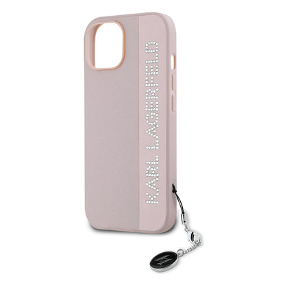 Funda para Apple iPhone 15, Karl Lagerfeld, Saffiano Rhinestones & Charm, Rosa