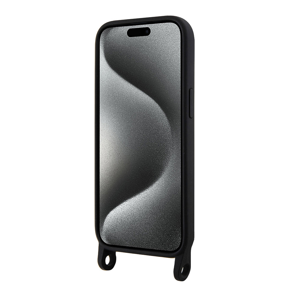 Funda para Apple iPhone 15, Karl Lagerfeld, Silicone Crossbody Choupette, Negra