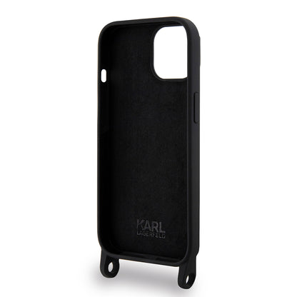 Funda para Apple iPhone 15, Karl Lagerfeld, Silicone Crossbody Ikonik Karl, Negra