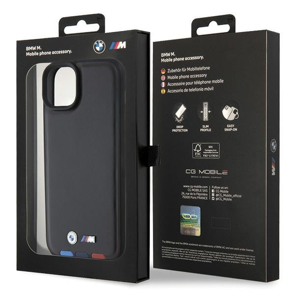Funda para Apple iPhone 15 Plus, BMW, Estampado Tricolor, Negra