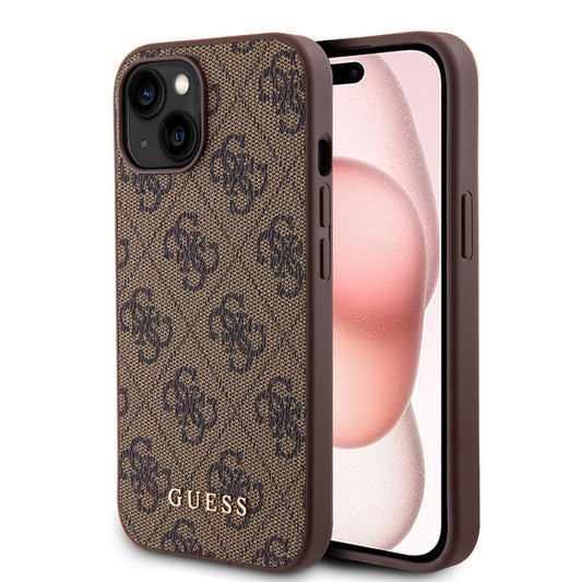Funda para Apple iPhone 15 Plus, Guess, 4G Metal Gold Logo, Marrón