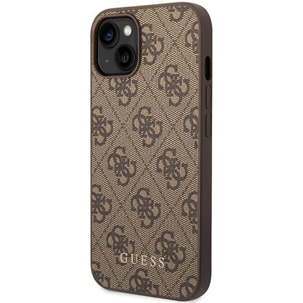 Funda para Apple iPhone 15 Plus, Guess, 4G Metal Gold Logo, Marrón