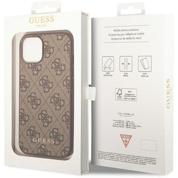Funda para Apple iPhone 15 Plus, Guess, 4G Metal Gold Logo, Marrón