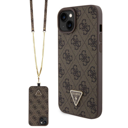 Funda para Apple iPhone 15 Plus, Guess, Crossbody 4G Metal Logo, Marrón
