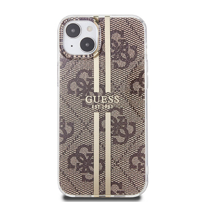 Funda para Apple iPhone 15 Plus, Guess, IML 4G Gold Stripe, Marrón