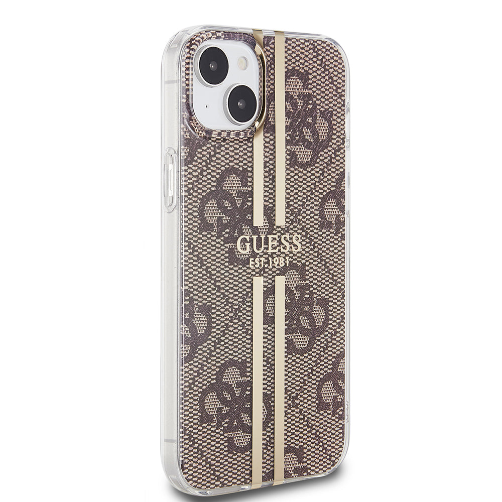 Funda para Apple iPhone 15 Plus, Guess, IML 4G Gold Stripe, Marrón