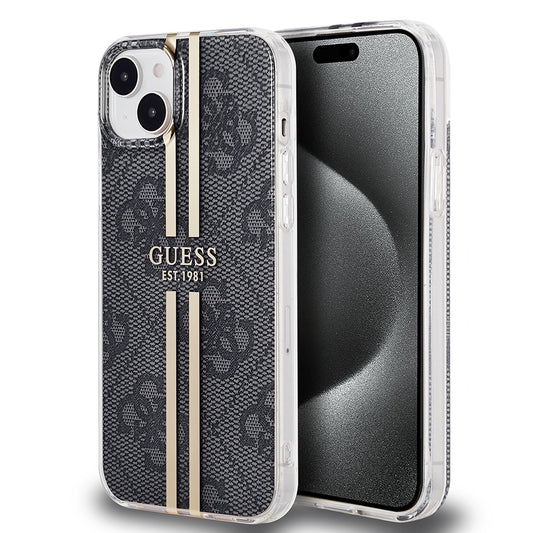 Funda para Apple iPhone 15 Plus, Guess, IML 4G Gold Stripe, Negra