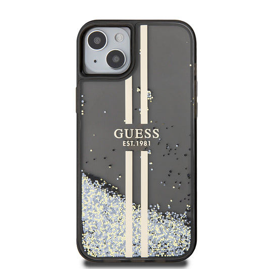 Funda para Apple iPhone 15 Plus, Guess, Liquid Glitter Gold Stripes, Negra