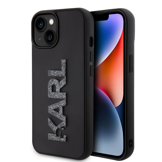 Funda para Apple iPhone 15 Plus, Karl Lagerfeld, Logo de Goma Brillante 3D, Negra