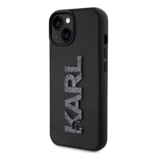 Funda para Apple iPhone 15 Plus, Karl Lagerfeld, Logo de Goma Brillante 3D, Negra