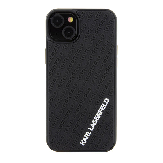 Funda para Apple iPhone 15 Plus, Karl Lagerfeld, 3D Rubber Multi Logo, Negra