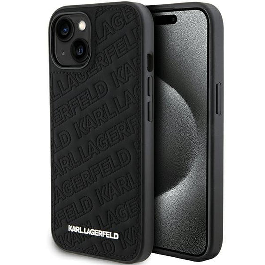 Funda para Apple iPhone 15 Plus, Karl Lagerfeld, Patrón Acolchado Diagonal K, Negra