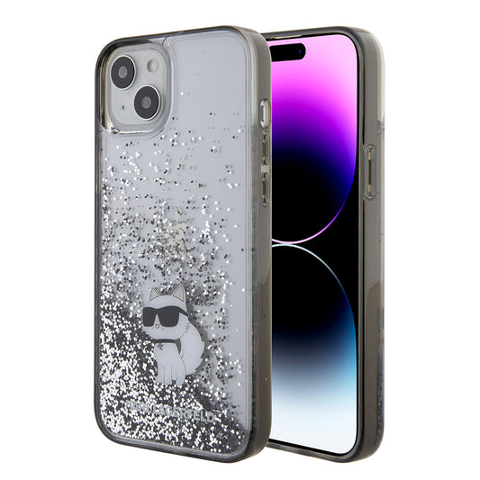 Funda para Apple iPhone 15 Plus, Karl Lagerfeld, Liquid Glitter Choupette, Transparente