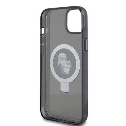 Funda para Apple iPhone 15 Plus, Karl Lagerfeld, Ringstand Karl & Choupette, Negra