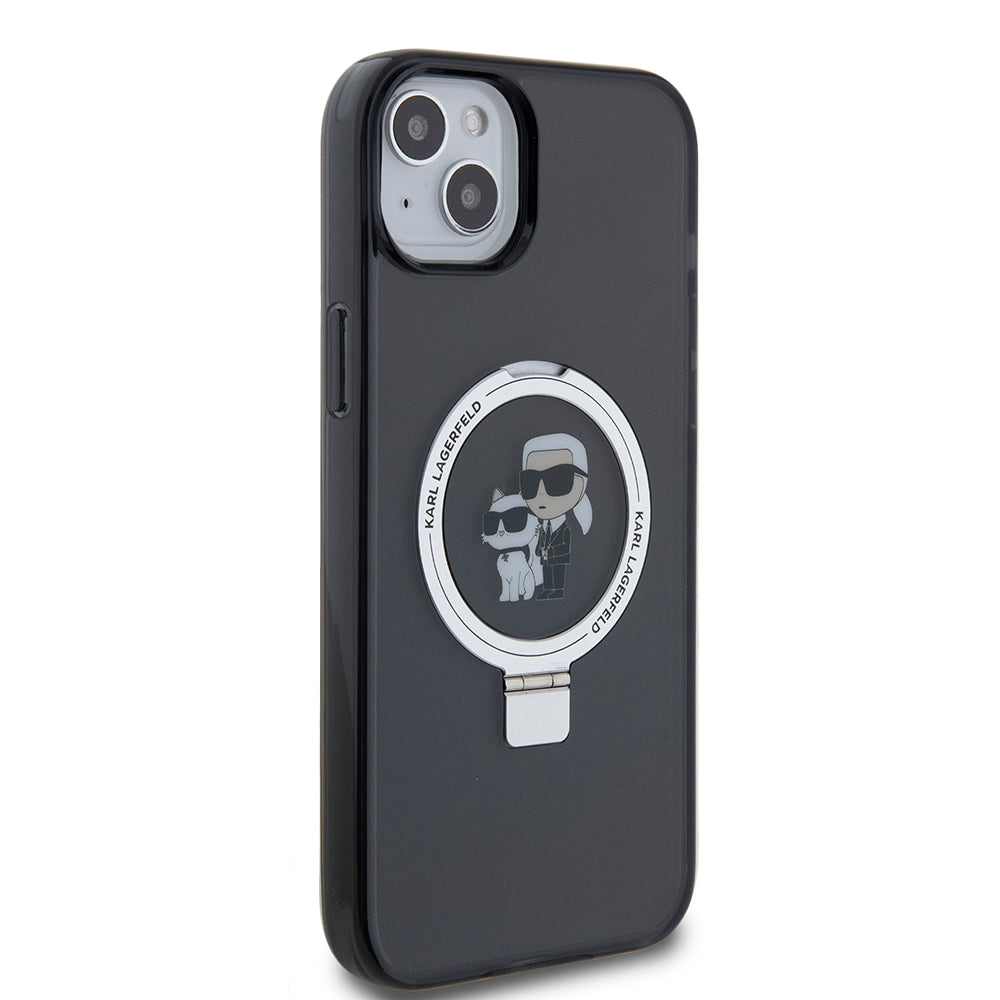 Funda para Apple iPhone 15 Plus, Karl Lagerfeld, Ringstand Karl & Choupette, Negra