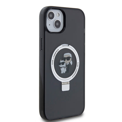 Funda para Apple iPhone 15 Plus, Karl Lagerfeld, Ringstand Karl & Choupette, Negra