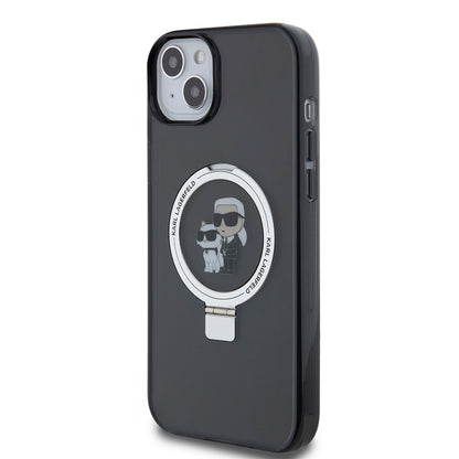 Funda para Apple iPhone 15 Plus, Karl Lagerfeld, Ringstand Karl & Choupette, Negra