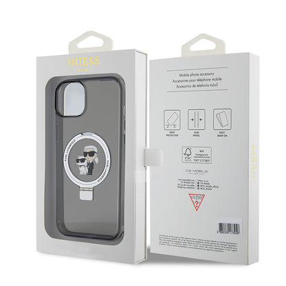 Funda para Apple iPhone 15 Plus, Karl Lagerfeld, Ringstand Karl & Choupette, Negra