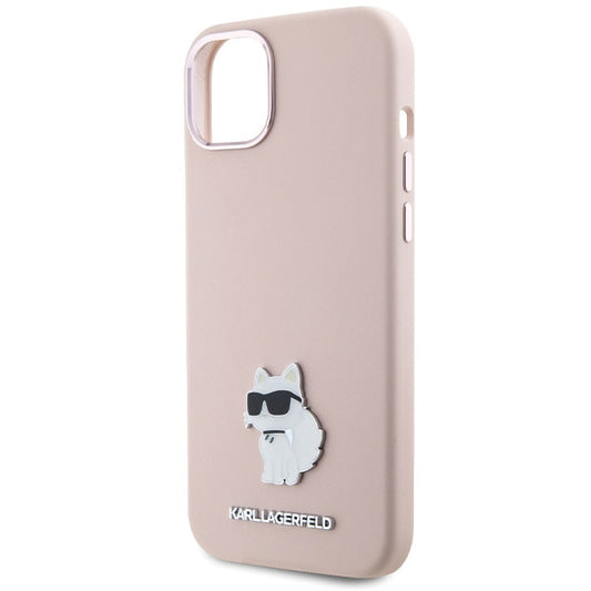 Funda para Apple iPhone 15 Plus, Karl Lagerfeld, Silicona Choupette Metal, Rosa