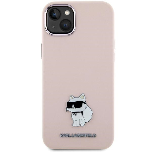 Funda para Apple iPhone 15 Plus, Karl Lagerfeld, Silicona Choupette Metal, Rosa