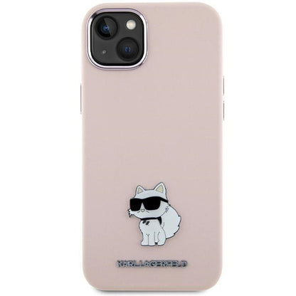 Funda para Apple iPhone 15 Plus, Karl Lagerfeld, Silicona Choupette Metal, Rosa