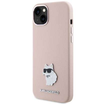 Funda para Apple iPhone 15 Plus, Karl Lagerfeld, Silicona Choupette Metal, Rosa