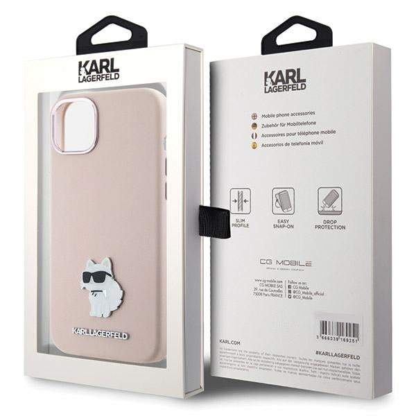 Funda para Apple iPhone 15 Plus, Karl Lagerfeld, Silicona Choupette Metal, Rosa