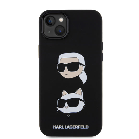 Funda para Apple iPhone 15 Plus, Karl Lagerfeld, Silicona Karl & Choupette's Heads, Negra