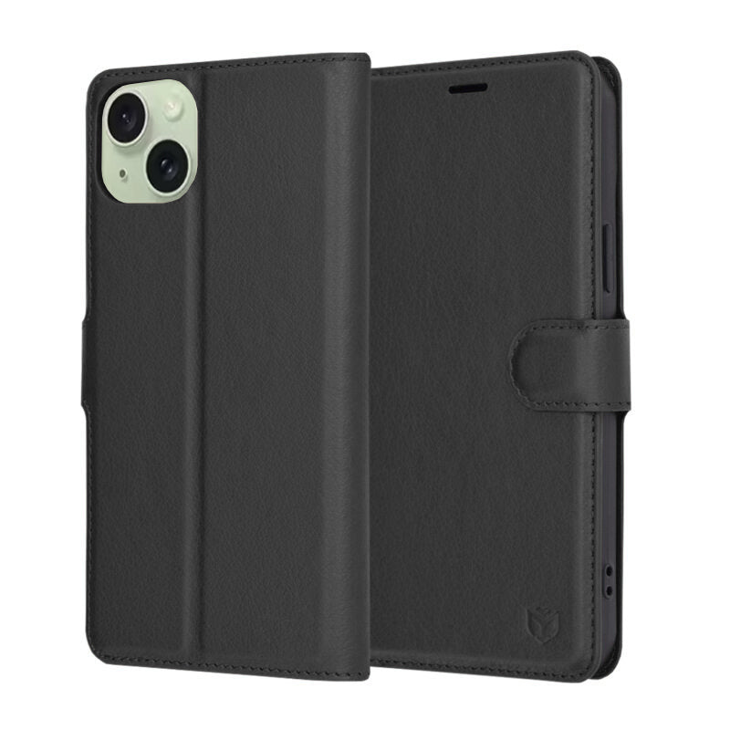 Funda para Apple iPhone 15 Plus, Techsuit, Leather Folio, Negra