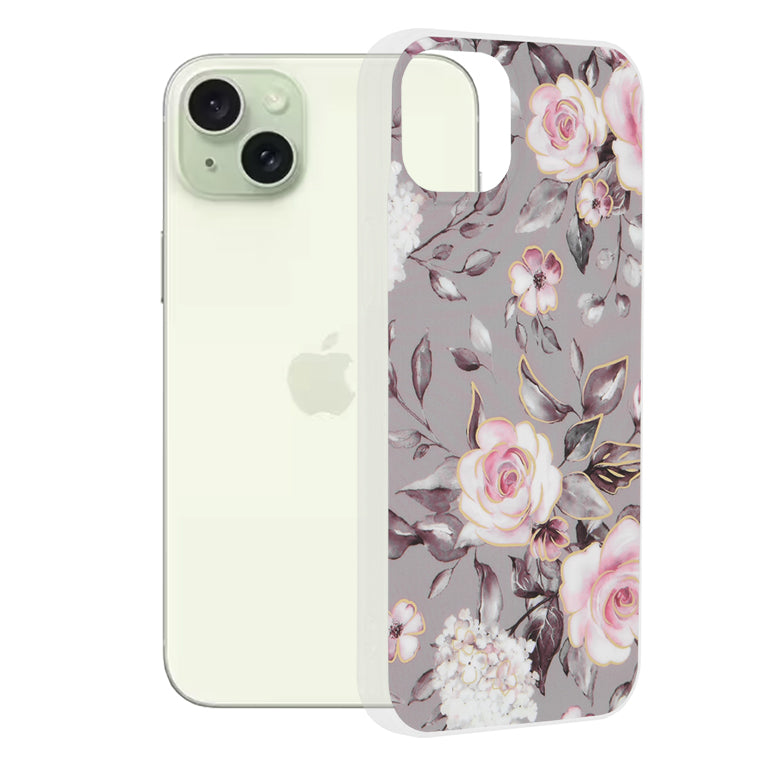 Funda para Apple iPhone 15 Plus, Techsuit, Marble, Gris